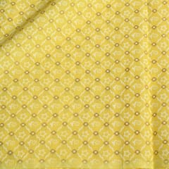 Yellow Color Geometric Cotton Printed Fabric with Gold