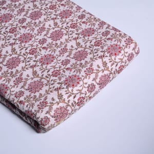 White and pink Color Floral Cotton Printed Fabric (1mtr Piece)