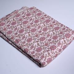 White and pink Color Floral Cotton Printed Fabric (1mtr Piece)