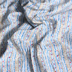 White With Blue Color Stripes Cotton Printed Fabric