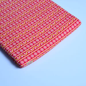 Red Color With Yellow Stripes Cotton Printed Fabric