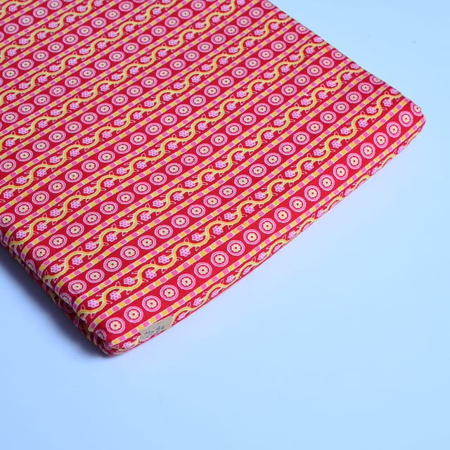 Red Color With Yellow Stripes Cotton Printed Fabric