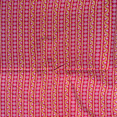 Red Color With Yellow Stripes Cotton Printed Fabric