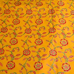 Yellow Color Block Printed Fabric with Golden outline