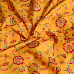 Yellow Color Block Printed Fabric with Golden outline