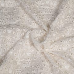 White Color Dyeable Georgette Embroidered Fabric