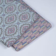 5 Mtr. Powder Blue and Multi Color Cotton Block Print Set