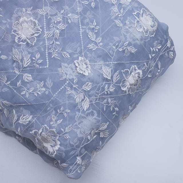 Blue Color Pure Organza Embroidery