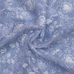 Blue Color Pure Organza Embroidery