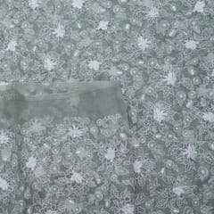 Greenish Grey Color Pure Organza Embroidery