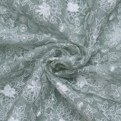 Greenish Grey Color Pure Organza Embroidery