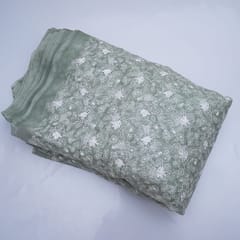 Greenish Grey Color Pure Organza Embroidery