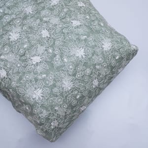 Greenish Grey Color Pure Organza Embroidery