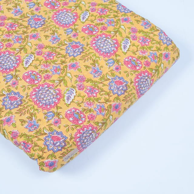 Yellow Color Cotton Printed Fabric