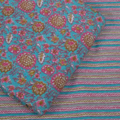 Grey and Blue Color Cotton Printed Fabric Set