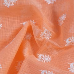 Peach Color Pure Kota Thread Embroidered Fabric (1.10Meter Piece)