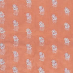 Peach Color Pure Kota Thread Embroidered Fabric (1.10Meter Piece)