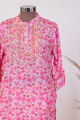 Pink Color Muslin Print with Embroidered Shirt with Muslin Afgani Salwar