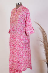 Pink Color Muslin Print with Embroidered Shirt with Muslin Afgani Salwar