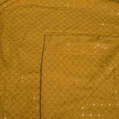 Mustard Color Rayon Chikan Fabric