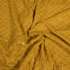 Mustard Color Rayon Chikan Fabric