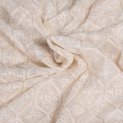 Off White Color Dyeable Georgette Thread Embroidered Fabric