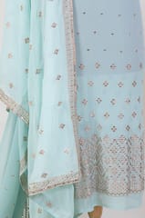 Sea Green Color Georgette Pleat Embroidered Fabric with Georgette Embroidered Dupatta Set