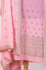 Pink Color Georgette Pleat Embroidered Fabric with Georgette Embroidered Dupatta Set