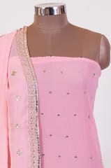 Pink Color Georgette Pleat Embroidered Fabric with Georgette Embroidered Dupatta Set