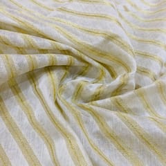 White Color Chanderi  with golden strips fabric