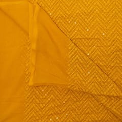 Mustard Color Georgette Chikan Embroidered Fabric