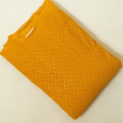 Mustard Color Georgette Chikan Embroidered Fabric