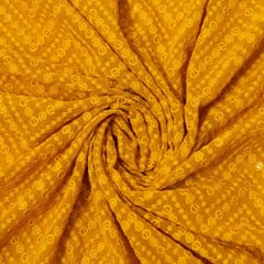 Mustard Color Georgette Chikan Embroidered Fabric