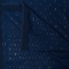 Navy Blue Color Georgette Chikan Embroidered Fabric