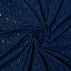 Navy Blue Color Georgette Chikan Embroidered Fabric