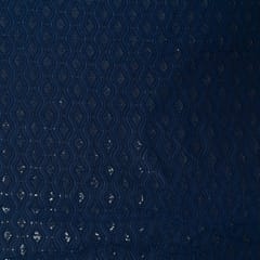 Navy Blue Color Georgette Chikan Embroidered Fabric