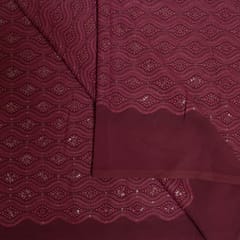 Wine Color Georgette Chikan Embroidered Fabric