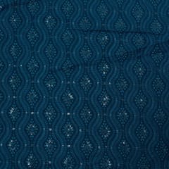 Teal Blue Color Georgette Chikan Embroidered Fabric