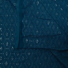 Teal Blue Color Georgette Chikan Embroidered Fabric