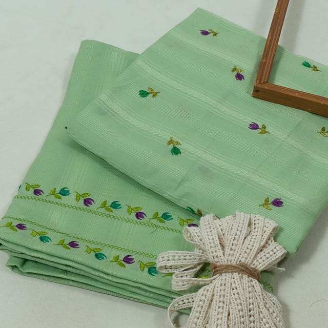 DIY Pista Green Color Cotton Embroidered Set