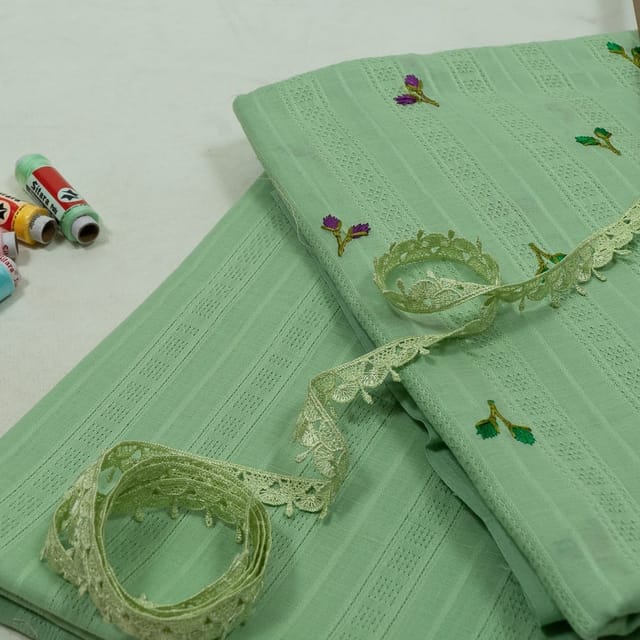 DIY Pista Green Color Cotton Embroidered Set