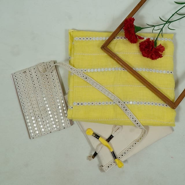 DIY Yellow Color Linen Embroidered Set