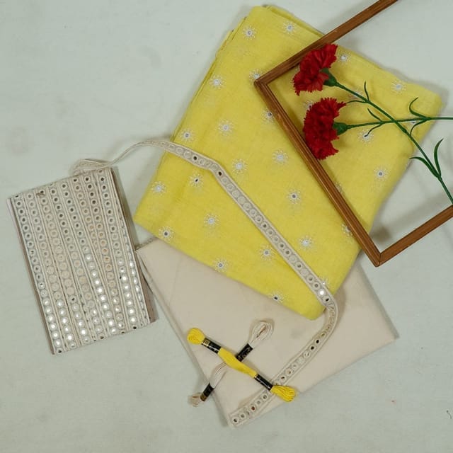 DIY Yellow Color Linen Embroidered Set