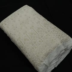 White Color Dyeable Georgette Thread Embroidered Fabric