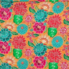 Orange Color Viscose Crepe Print with Embroidered Fabric