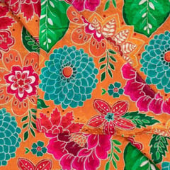 Orange Color Viscose Crepe Print with Embroidered Fabric