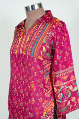 Majenta Color Printed Muslin Top and Printed Pant