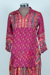 Majenta Color Printed Muslin Top and Printed Pant