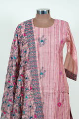 Onion Pink Color Print with Embroidery Dola Silk Shirt with Pant and Silk Embroidered Dupatta