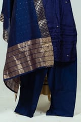 Navy Blue Color Embroidered Dola Silk Shirt with Pant and Embroidered Chanderi Dupatta